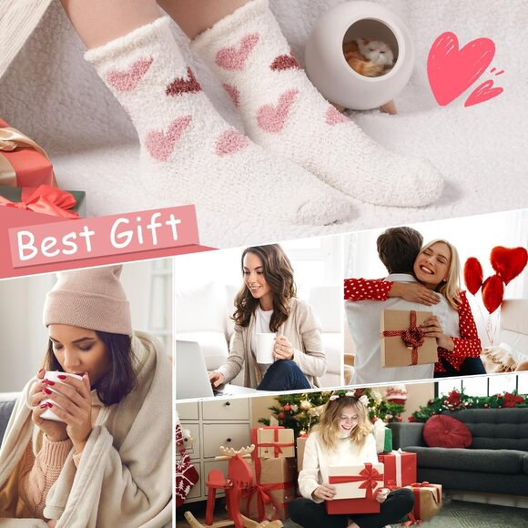 Plush Slipper Socks Women Colorful Warm Fuzzy Crew Socks Cozy Soft Pink Purple - Picture 7 of 8